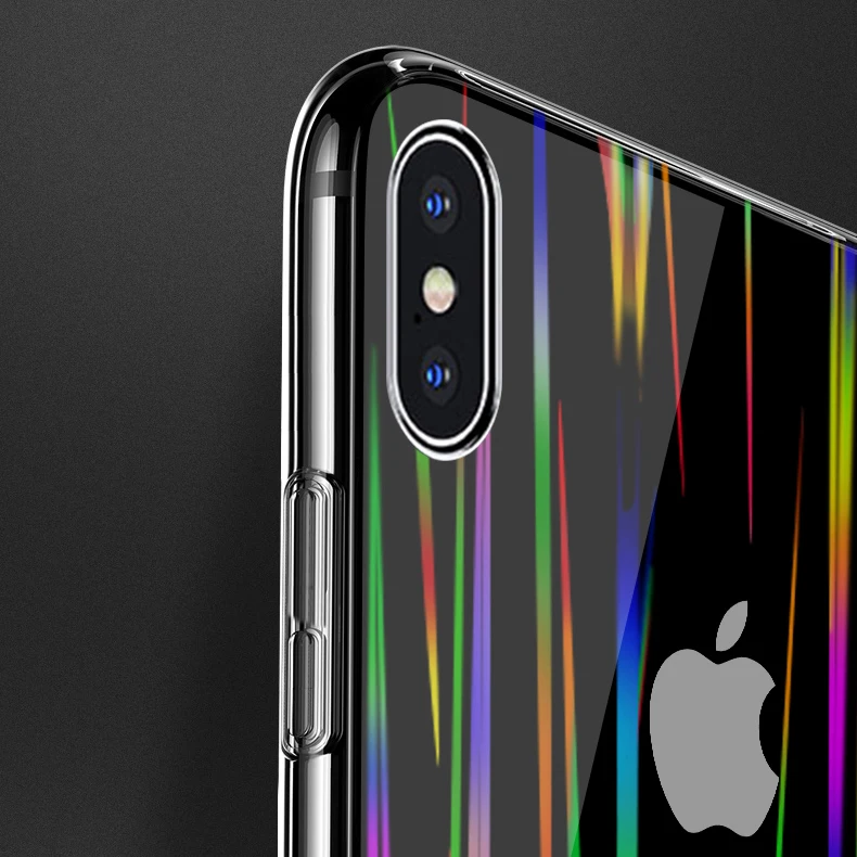 Transparent Glass Aurora Cover Case On The For Iphone 7 8 7Plus 8 Plus Protective Glass For IPhone X XS Max XR Screen Protector (8)