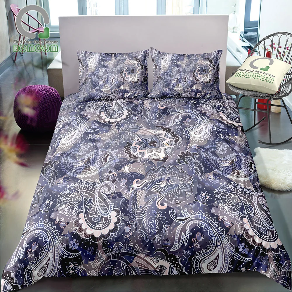 

BOMCOM 3D Digital Printing Bedding Set Decorative Ornate Peisley in Night Star Vine Peisley 3-Pieces Duvet Cover Sets 100% Micro