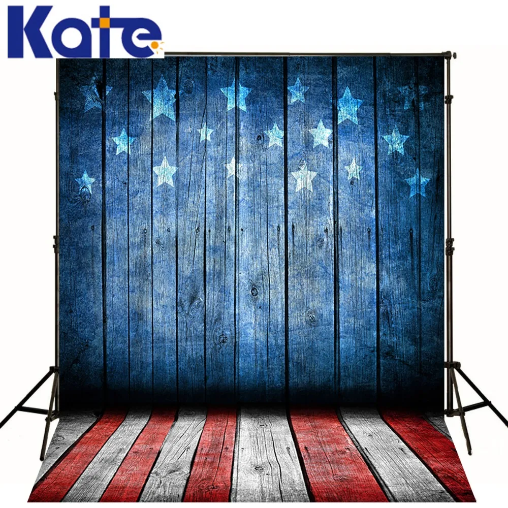 

Kate Photo Backdrops Red and White Floor Blue Wood Five-stars Backgrounds July 4 US Independence Day Backdrops For Photography