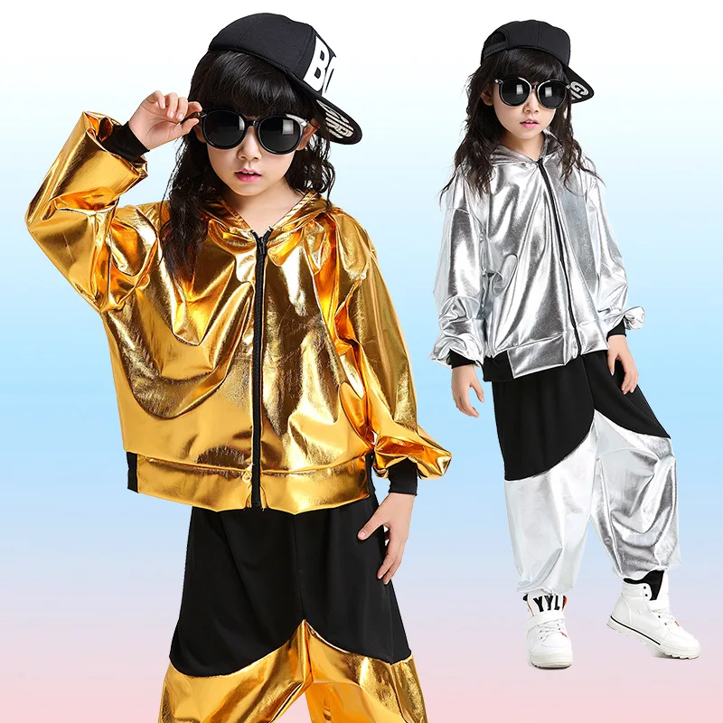 Girls Boys Gold Silver Ballroom Jazz Hip Hop Dance Competition Costume Kid Clothes Hoodie Shirt Top Pants Dancing Wear
Girls Boys Gold Silver Ballroom Jazz Hip Hop Dance Competition Costume Kid Clothes Hoodie Shirt Top Pants Dancing Wear