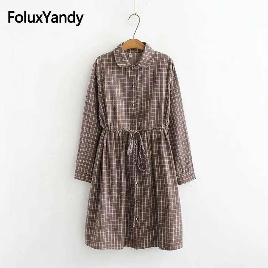 Loose Casual Plaid Autumn Long Sleeve Dress Women Adjustable Waist Turn-down Collar Knee-length Dress Plus Size KKFY2500
Loose Casual Plaid Autumn Long Sleeve Dress Women Adjustable Waist Turn-down Collar Knee-length Dress Plus Size KKFY2500