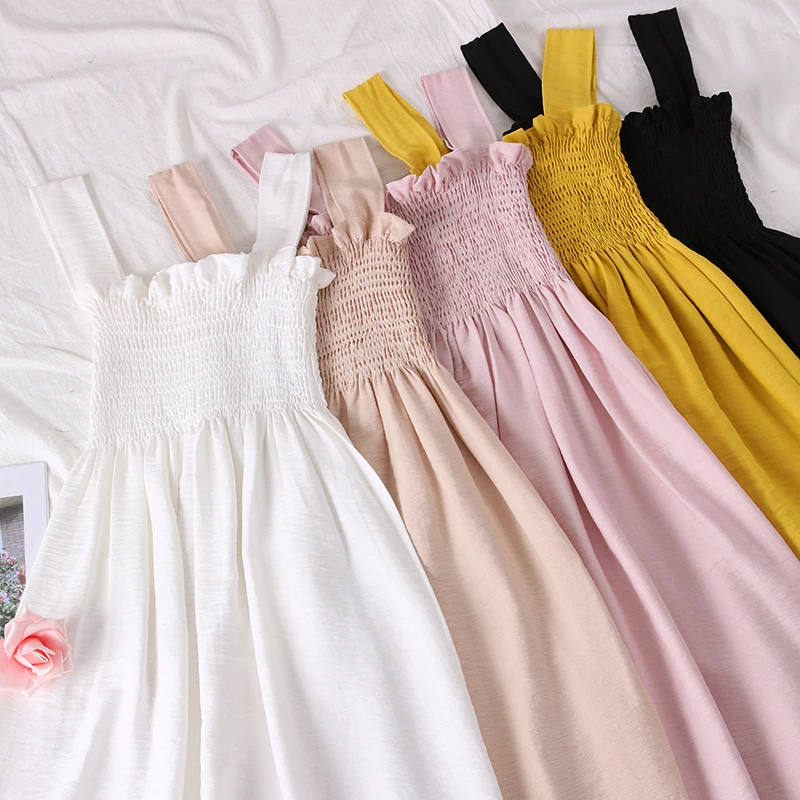 2019 summer new Women's clothing Retro Korean version of the sweet wild color ruffled pleated tube top long strap dresses ZX148
2019 summer new Women's clothing Retro Korean version of the sweet wild color ruffled pleated tube top long strap dresses ZX148