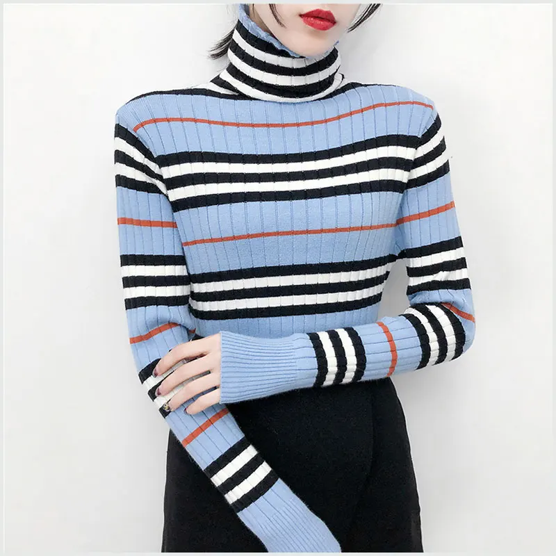 Women Cashmere Sweater Stripe Knitted Pullover Female Slim Elastic Knit Sweater 2018 Ladies Autumn Winter Turtleneck Knitted Top
Women Cashmere Sweater Stripe Knitted Pullover Female Slim Elastic Knit Sweater 2018 Ladies Autumn Winter Turtleneck Knitted Top