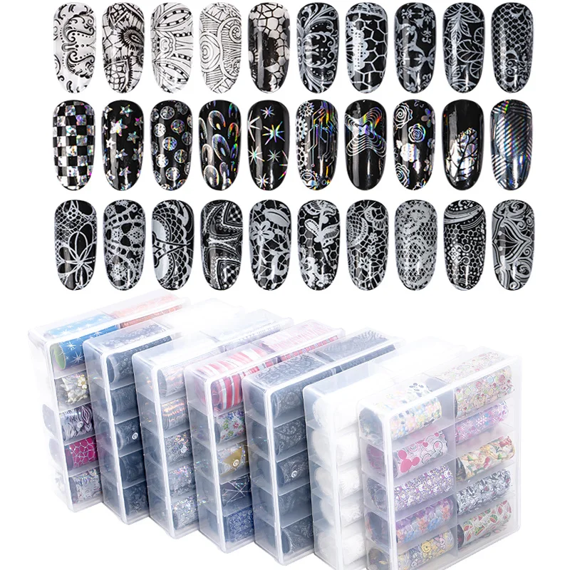 10 Design/Set 4*100CM Lace Nail Art Starry Transfer Foil Wrap Holographic Foils Sticker Adhesive Decals UV Gel Nail Decoration
10 Design/Set 4*100CM Lace Nail Art Starry Transfer Foil Wrap Holographic Foils Sticker Adhesive Decals UV Gel Nail Decoration