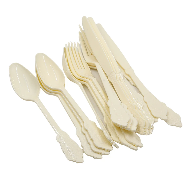 Disposable Imitation Metal Plastic Gold Silver Carved Embossed Cutlery Western Wedding Party Tableware Set
Disposable Imitation Metal Plastic Gold Silver Carved Embossed Cutlery Western Wedding Party Tableware Set