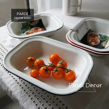 Iron enamel rectangular baking tray with red and blue edges/retro family tray/dishes steam baking plates pan 1pc/lot
Iron enamel rectangular baking tray with red and blue edges/retro family tray/dishes steam baking plates pan 1pc/lot