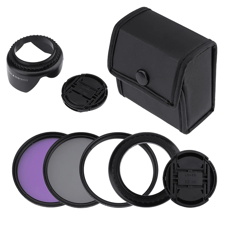 

UV+CPL+FLD Neutral Density Camera Lens Filter Kit Polarizer Fluorescent Filter+Bag+Lens Hood Cap+Cleaning Cloth For DSLR Camera