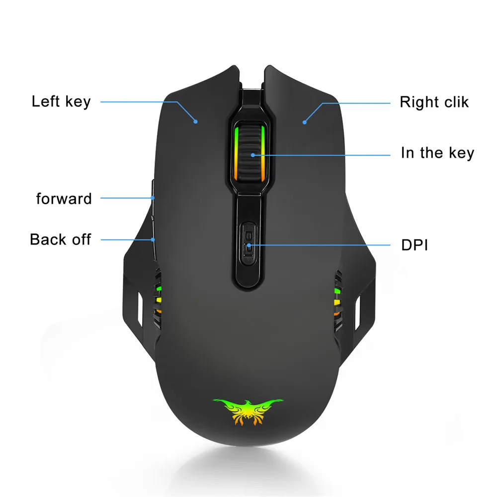 Combaterwing 2 in 1 Wired & Wireless Gaming Mouse, Rechargeable 2.4GHz Optical 6000 DPI Gaming Mice 6 Buttons Design 6 Breathing LED Colors for Gamer PC MAC Laptop (3)