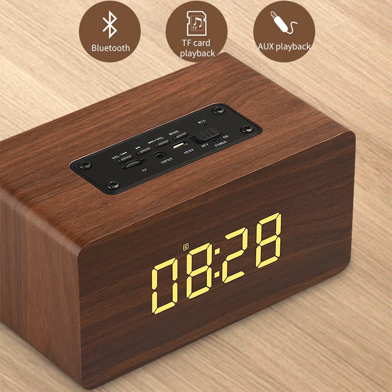 Деревянный беспроводной динамик Sovawin Bluetooth цифровой будильник Hi Fi портативный