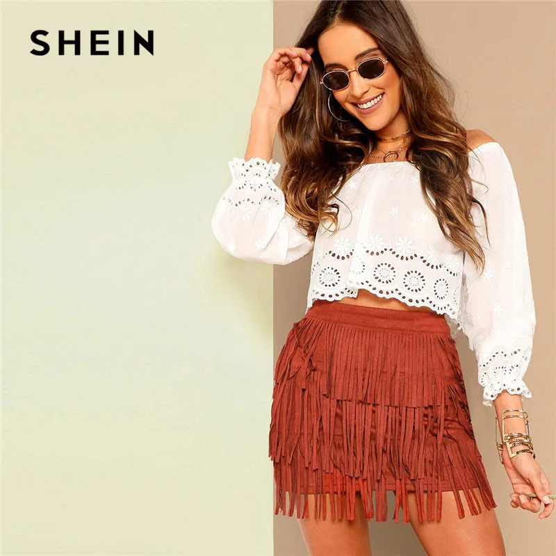 SHEIN Lace Laser Cut Bishop Sleeve Bardot Off Shoulder Solid White Crop Blouse Summer Beach Casual Women Tops And Blouses
SHEIN Lace Laser Cut Bishop Sleeve Bardot Off Shoulder Solid White Crop Blouse Summer Beach Casual Women Tops And Blouses