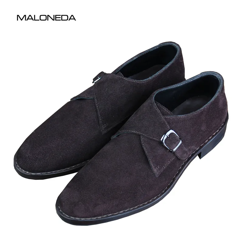 

MALONEDA High-quality Men's Handmade Goodyear Welted Cow Suede Leather Monk Strap Slip on Casual Shoes