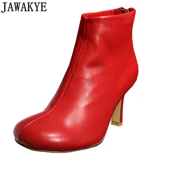 JAWAKYE 2018 black red top quality leather Short Boots high heels runway style shoes women round toe Ankle Boots for women 
JAWAKYE 2018 black red top quality leather Short Boots high heels runway style shoes women round toe Ankle Boots for women