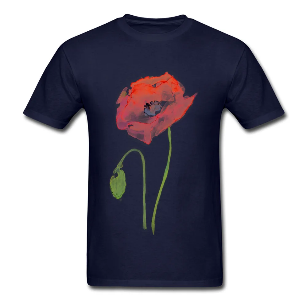 Cotton Fabric Mens Short Sleeve Red Poppy Abstract Watercolor T-shirts Casual Tops Shirt Fashion Summer Crew Neck Clothing Shirt Red Poppy Abstract Watercolor navy
