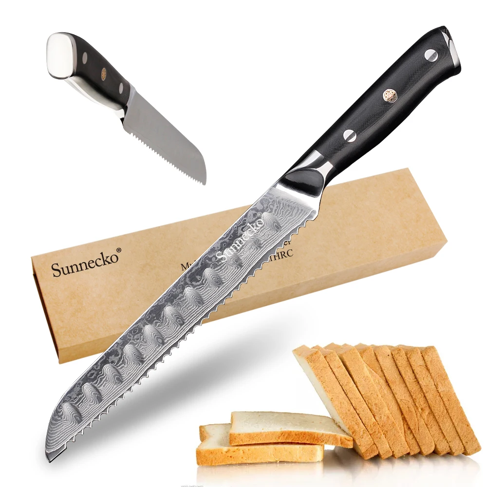 SUNNECKO 8" inch Bread Chef Knife Kitchen Knives Japanese Damascus VG10 Razor Sharp Steel Cake Knives Cutter Tools G10 Handle
SUNNECKO 8" inch Bread Chef Knife Kitchen Knives Japanese Damascus VG10 Razor Sharp Steel Cake Knives Cutter Tools G10 Handle