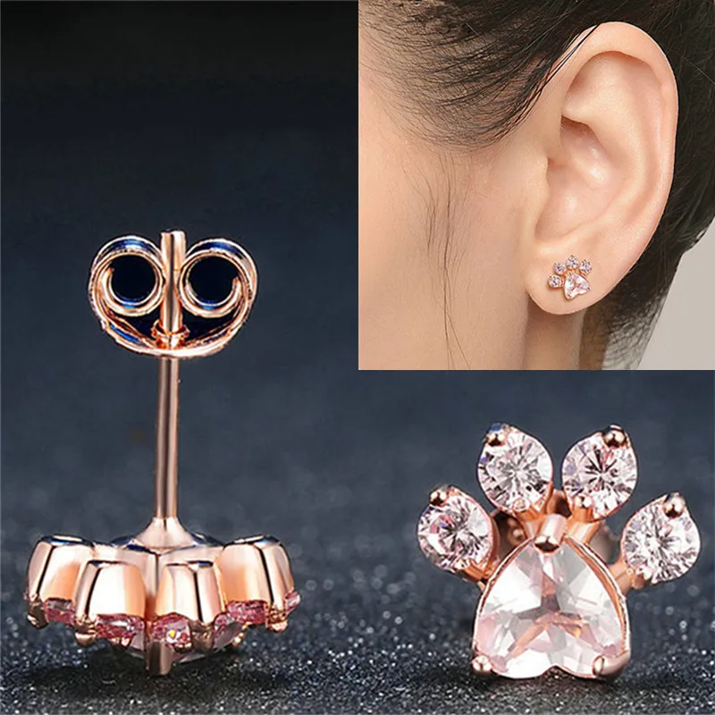 New Shiny Pink Stud Earrings CZ Bear Jewelry Dog Paw Print Earring Female Piercing Rose Gold Small Animal Earrings for Women
New Shiny Pink Stud Earrings CZ Bear Jewelry Dog Paw Print Earring Female Piercing Rose Gold Small Animal Earrings for Women