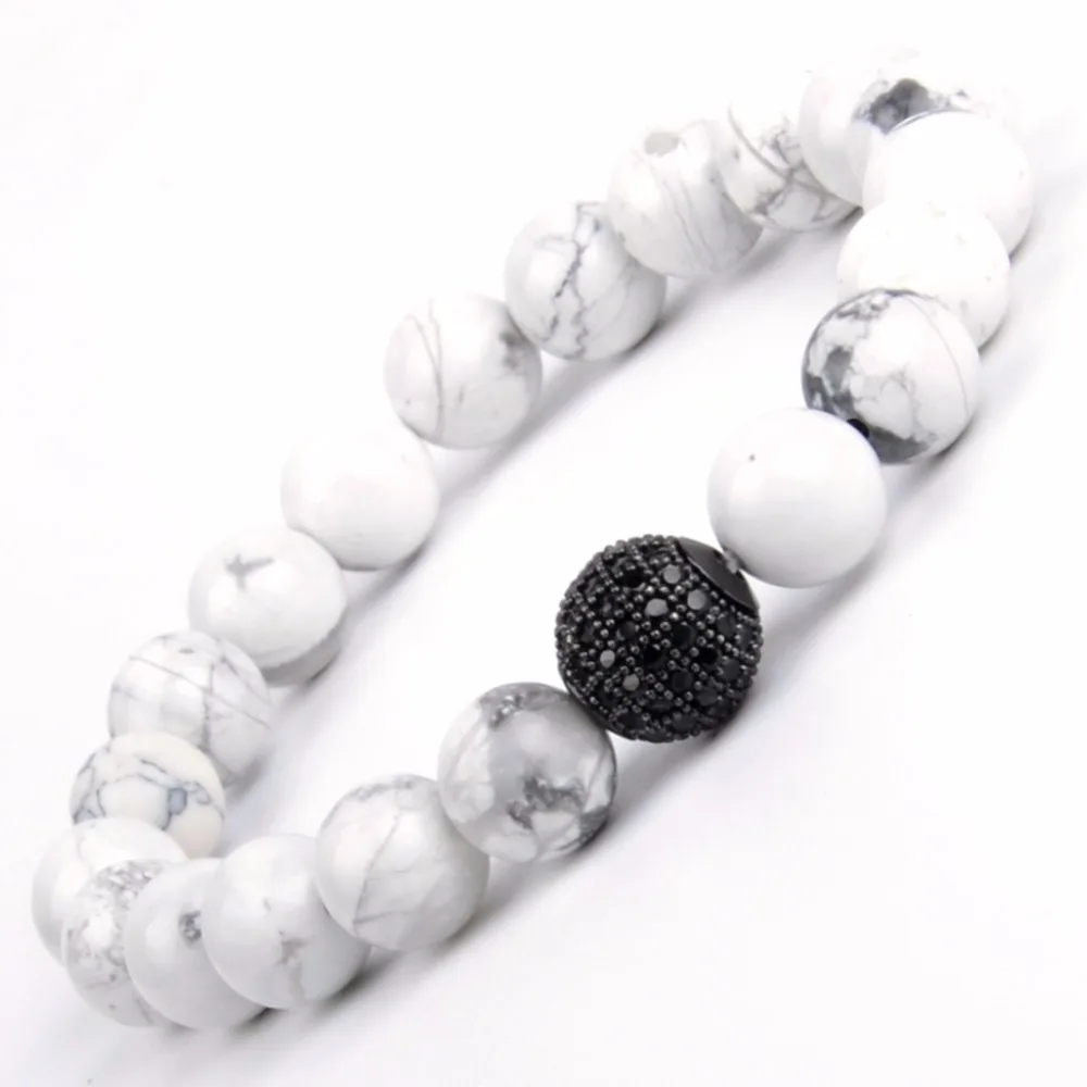 Brand Strand Bracelets Men Synthesis Turquoises Stone Beaded Bracelet With Black Pave CZ Ball Charm Bracelets For women Jewllry
Brand Strand Bracelets Men Synthesis Turquoises Stone Beaded Bracelet With Black Pave CZ Ball Charm Bracelets For women Jewllry