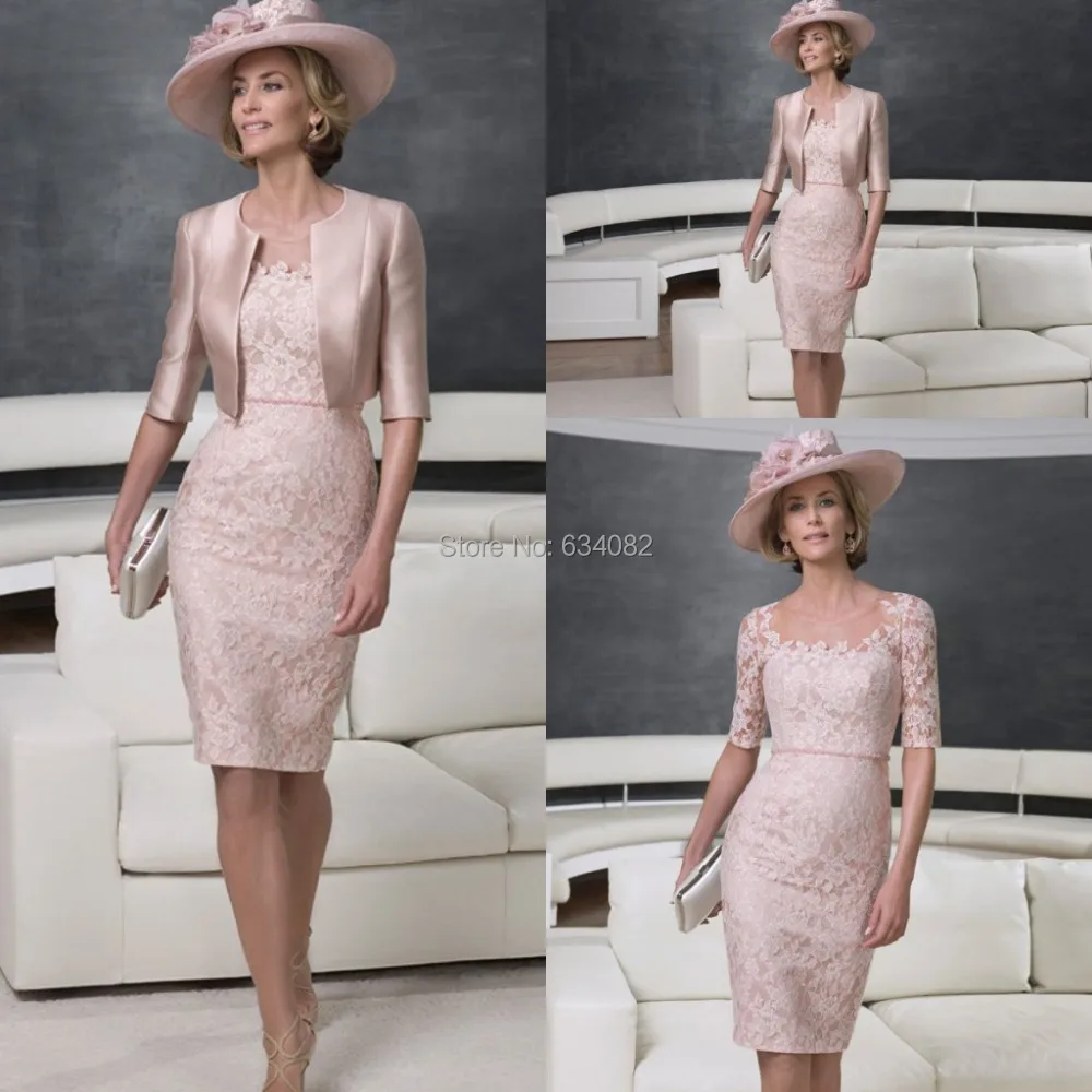 Pink Lace and Satin Mother Of The Bride Dresses with Short Sleeve Jacket Free Shipping Scoop Neck Short Evening Gown 2015
Pink Lace and Satin Mother Of The Bride Dresses with Short Sleeve Jacket Free Shipping Scoop Neck Short Evening Gown 2015