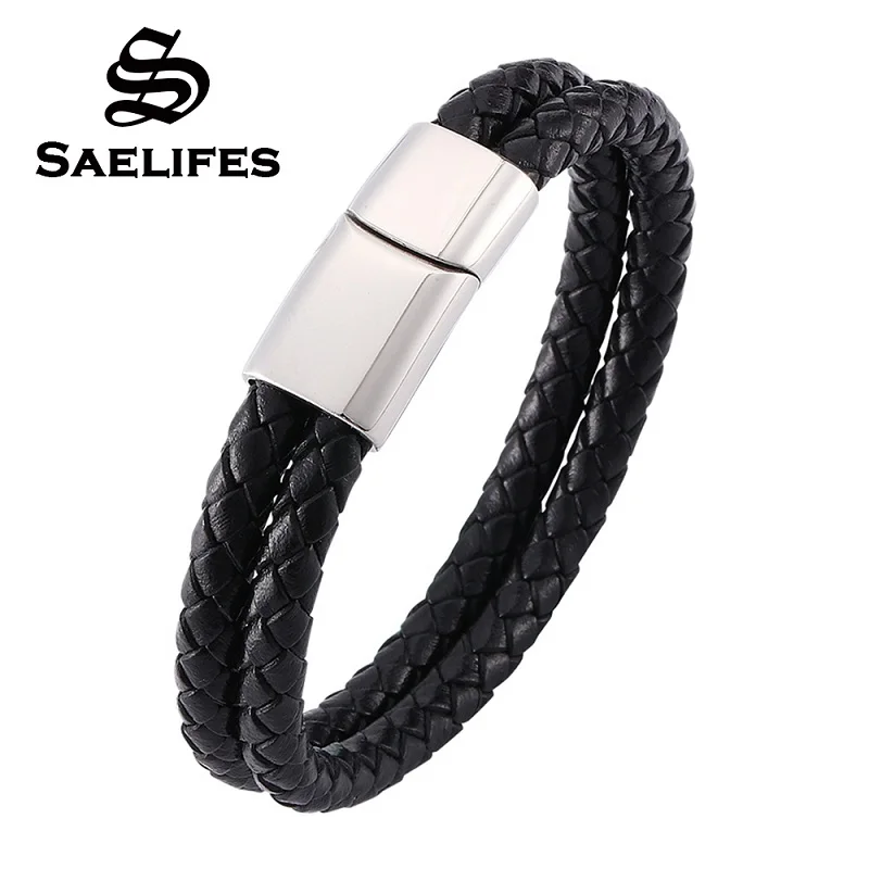 Genuine Leather Bracelet Double Layer Black Color Fashion Jewelry with Magnet Clasp For Men Bangle & Bracelet Gift PB0116
Genuine Leather Bracelet Double Layer Black Color Fashion Jewelry with Magnet Clasp For Men Bangle & Bracelet Gift PB0116