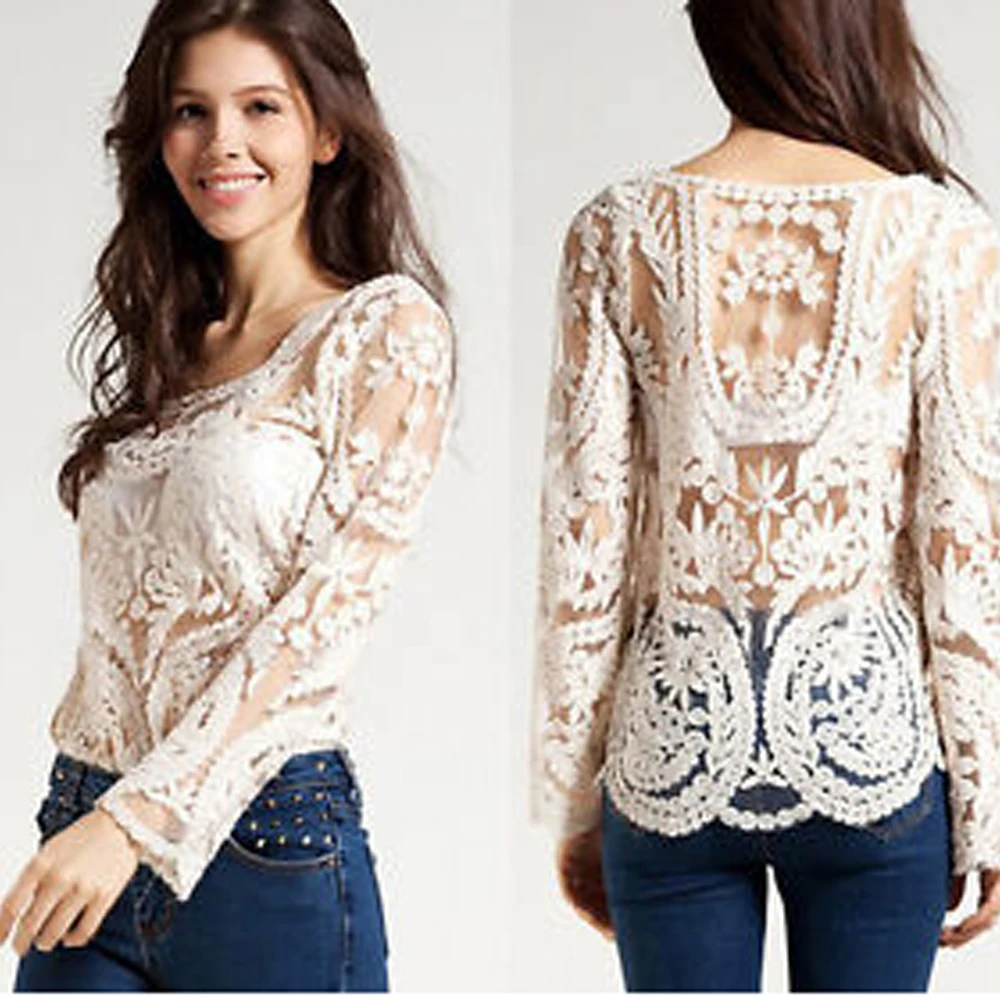 Blusas Femininas Women Long Sleeve Sexy Lace Blouse Tops Fashion Hollow Crochet Tops
Blusas Femininas Women Long Sleeve Sexy Lace Blouse Tops Fashion Hollow Crochet Tops