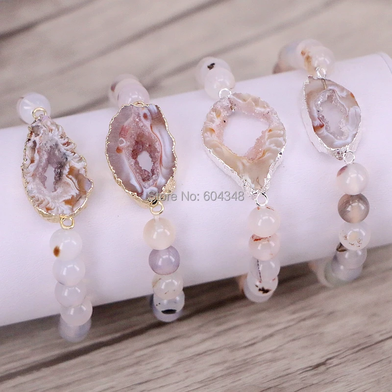5 Strand Zyunz Nature geode connector bracelets, round stone beads stretch bracelets charm jewelry
5 Strand Zyunz Nature geode connector bracelets, round stone beads stretch bracelets charm jewelry