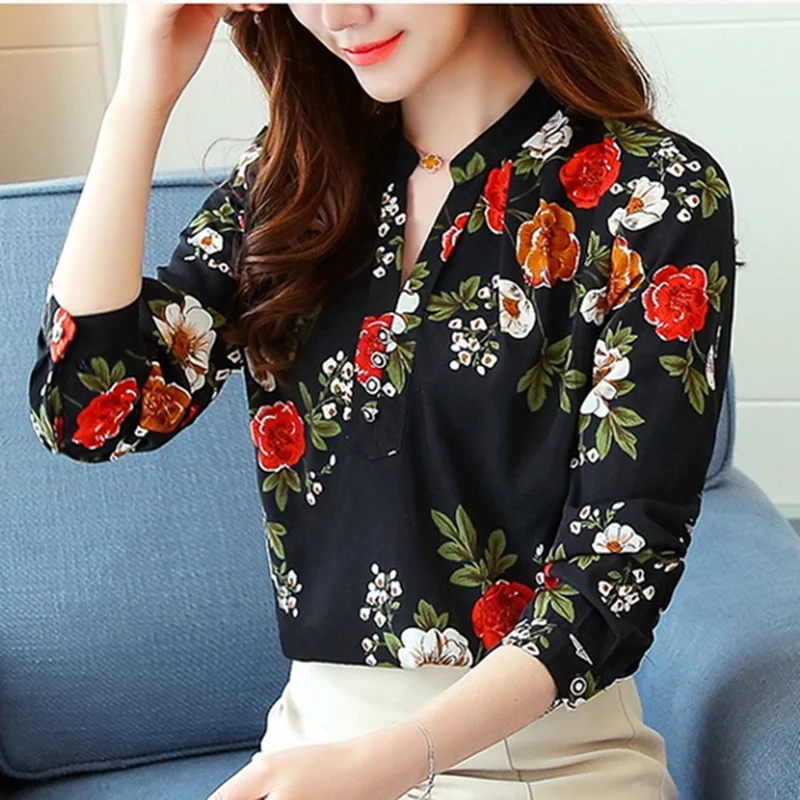 2017 Autumn Chiffon Blouse Ladies Floral Print Fashion V-Neck Blouses Slim Women Office Long Sleeve Blusas Femme Plus Size Tops
2017 Autumn Chiffon Blouse Ladies Floral Print Fashion V-Neck Blouses Slim Women Office Long Sleeve Blusas Femme Plus Size Tops