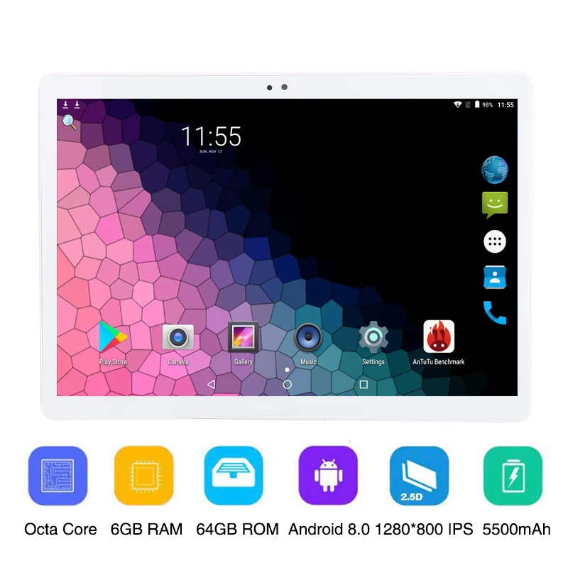 10 1-дюймовый планшет с ОС Android 8 0 Восьмиядерный процессор 6 ГБ ОЗУ 64 Гб ПЗУ 3G 4G две