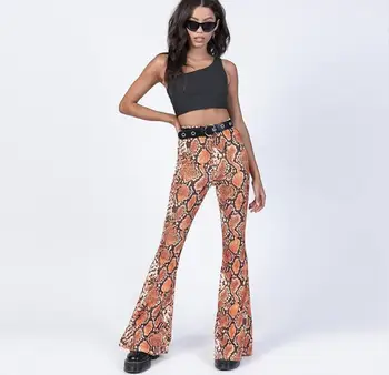 Spring new snake skin print slim elastic waist trousers women wide leg pants
Spring new snake skin print slim elastic waist trousers women wide leg pants