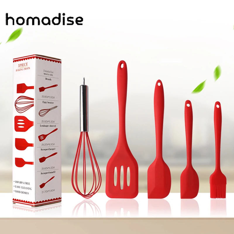 Homadise For 5Pcs Cooking Utensils Silicone Baking Tools Set Non-stick Kitchen Accessories Cooking Spoon Shovel Whisker Brush
Homadise For 5Pcs Cooking Utensils Silicone Baking Tools Set Non-stick Kitchen Accessories Cooking Spoon Shovel Whisker Brush