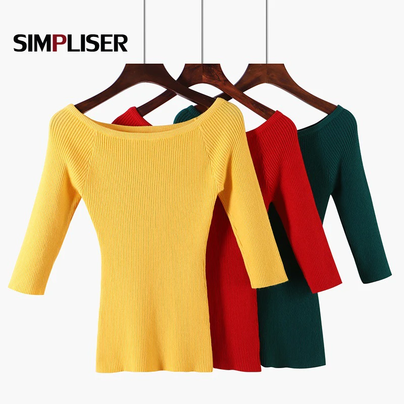 Slash Neck Women Pullovers Mid Sleeve Knitted Sweaters Slim Stretch Knitting Shirts 19 Colors Basic Knitwear Femme Pullovers
Slash Neck Women Pullovers Mid Sleeve Knitted Sweaters Slim Stretch Knitting Shirts 19 Colors Basic Knitwear Femme Pullovers