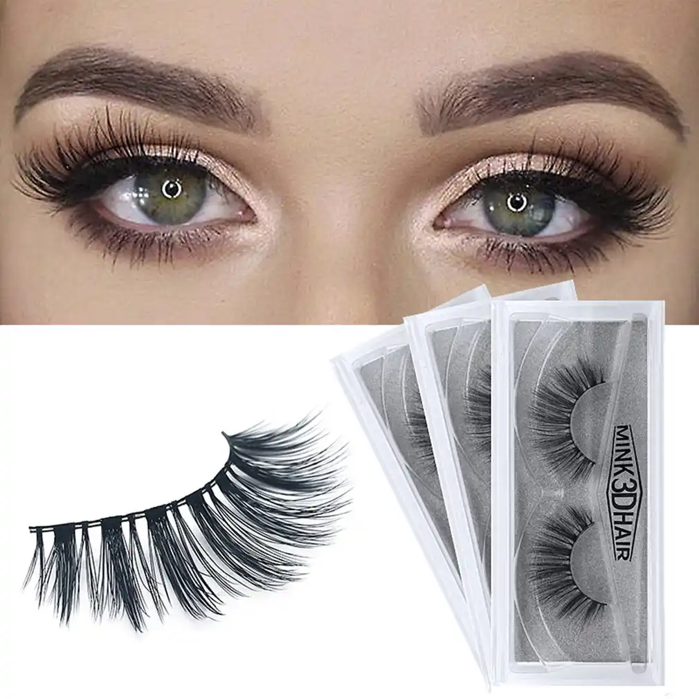 1 pair natural false eyelashes fake lashes long makeup 3d mink