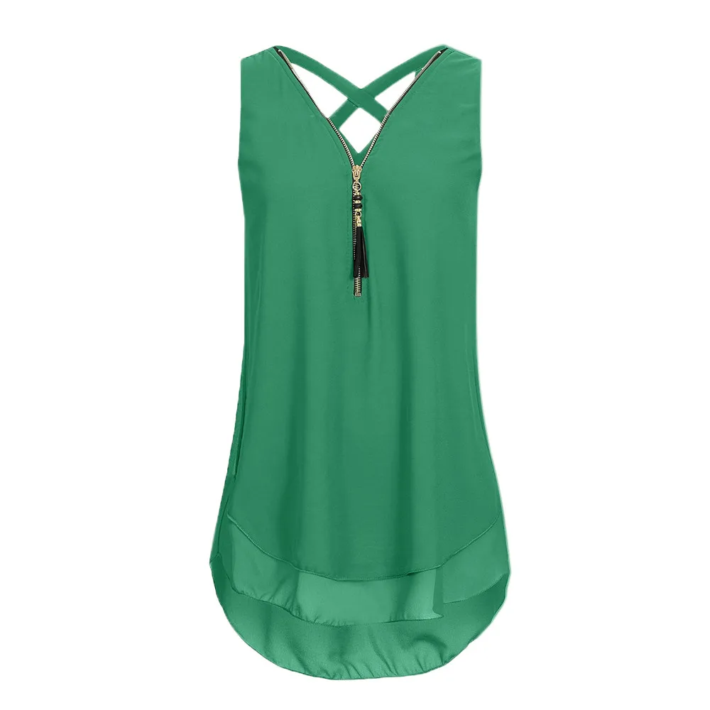Top Women Loose Sleeveless Tank Top Cross Back Hem Layed Zipper V-Neck Shirts ladies summer tops chemisiers et blusas femme
Top Women Loose Sleeveless Tank Top Cross Back Hem Layed Zipper V-Neck Shirts ladies summer tops chemisiers et blusas femme