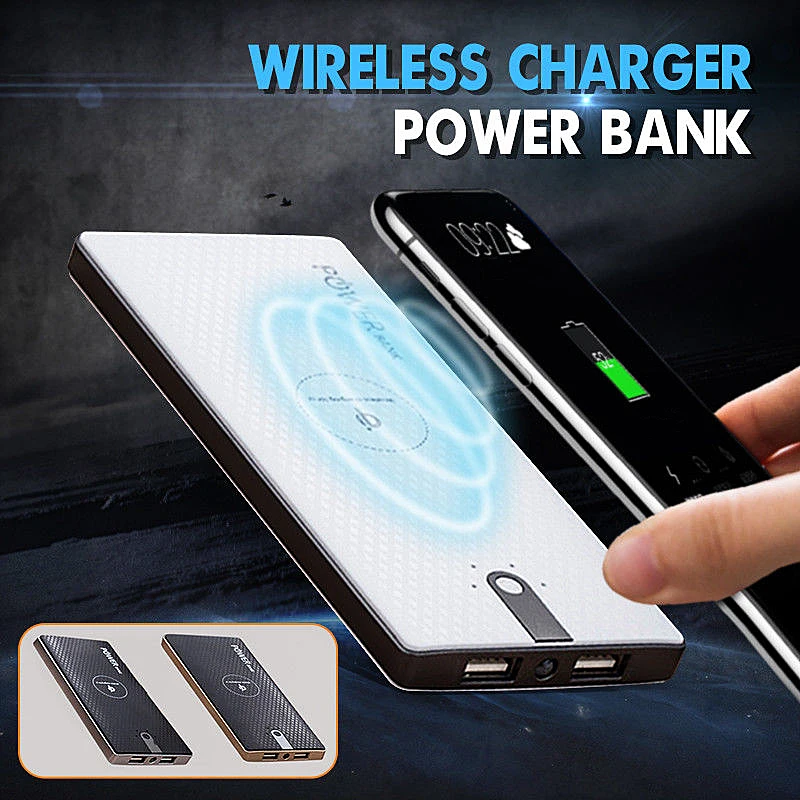 

7000mAh Qi Wireless Dual USB Power Bank DIY Case 8000mAh LED Light Battery Charger Box For iPhone X Samsung
