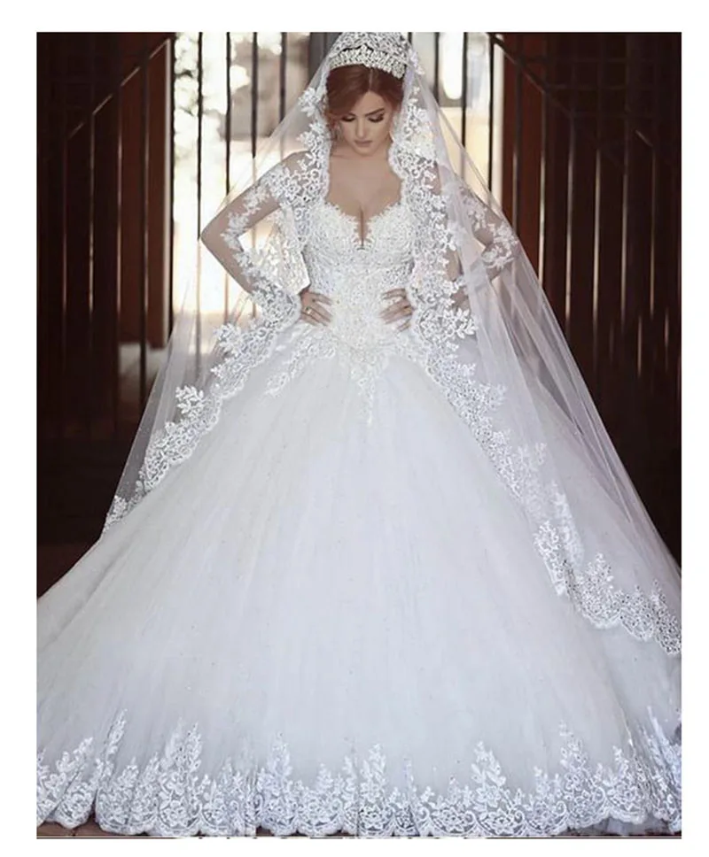 Wedding Dresses 2019 Elegant Bride Ball Gown Lace-up Back With Beautiful Long Veil Long Sleeves Wedding Gowns
Wedding Dresses 2019 Elegant Bride Ball Gown Lace-up Back With Beautiful Long Veil Long Sleeves Wedding Gowns