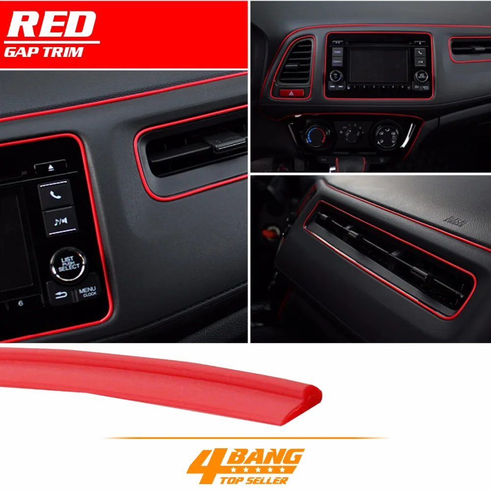 5M Red Door Panel Gap Trim Molding Moulding Strip Line Red For Car Accessory