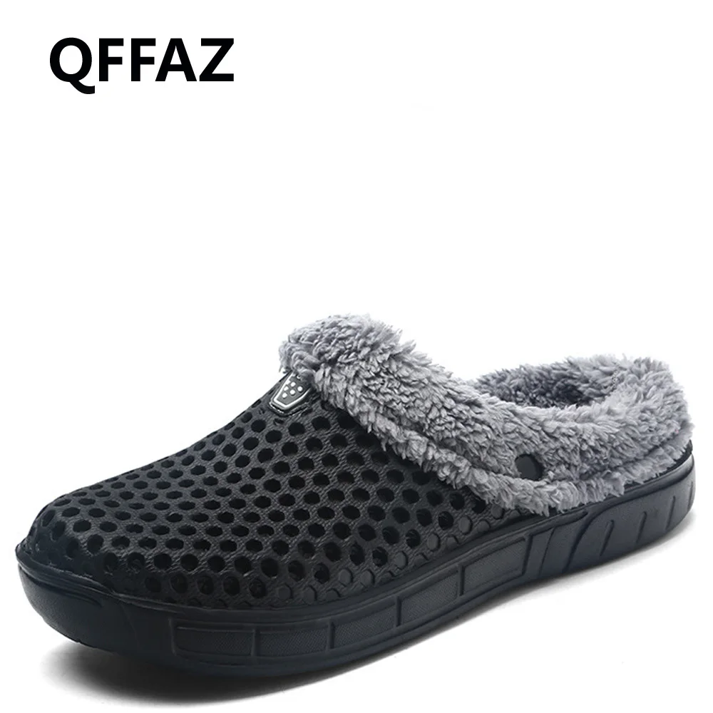 QFFAZ теплые меховые мужские сандалии домашние плюшевые Мужская обувь для спальни