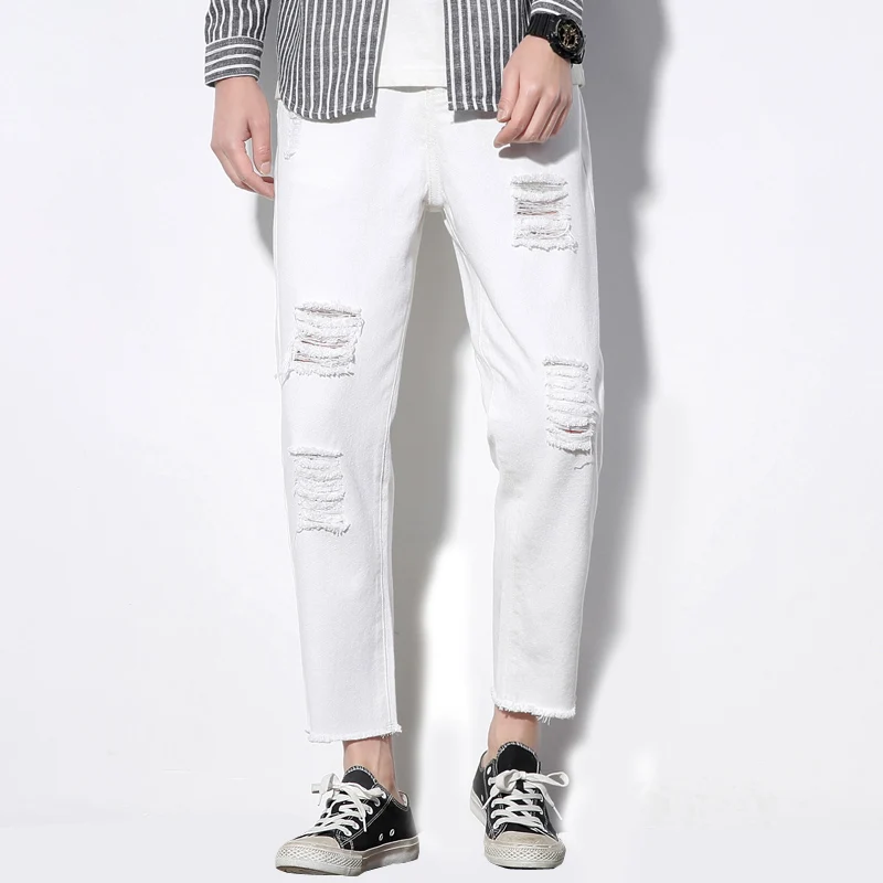 2019 Spring Summer Ankle-length Men Jeans White Black Hole Ripped Design Denim Pants Straight Casual Cowboy Trousers 4XL 5XL
2019 Spring Summer Ankle-length Men Jeans White Black Hole Ripped Design Denim Pants Straight Casual Cowboy Trousers 4XL 5XL