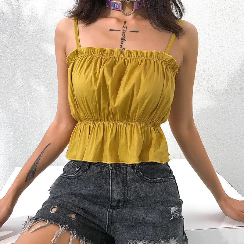 Sexy Ruffled Pleated Cropped Women's Tops T-Shirt Kawaii Spaghetti Belt Tops Women's Cute Pleated Street Dress Summer m177
Sexy Ruffled Pleated Cropped Women's Tops T-Shirt Kawaii Spaghetti Belt Tops Women's Cute Pleated Street Dress Summer m177
