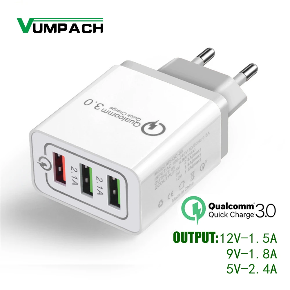 3 Ports Quick Charger 3.0 USB Charger Power Wall Adapter for iPhone iPad Samsung Xiaomi Mobile Phones QC3.0 Travel Fast Charger
3 Ports Quick Charger 3.0 USB Charger Power Wall Adapter for iPhone iPad Samsung Xiaomi Mobile Phones QC3.0 Travel Fast Charger