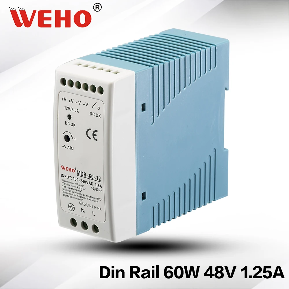 (MDR-60-48)LED Driver 60W 48V 1.25A Single Output Industrial DIN Rail Switching Power Supply
(MDR-60-48)LED Driver 60W 48V 1.25A Single Output Industrial DIN Rail Switching Power Supply