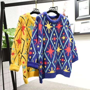 Korean Women Loose Knitted Sweater Faux Mink Cashmere Argyle Pullover Outerwear Thick Long Sleeve Jumper Autumn Winter Casual
Korean Women Loose Knitted Sweater Faux Mink Cashmere Argyle Pullover Outerwear Thick Long Sleeve Jumper Autumn Winter Casual