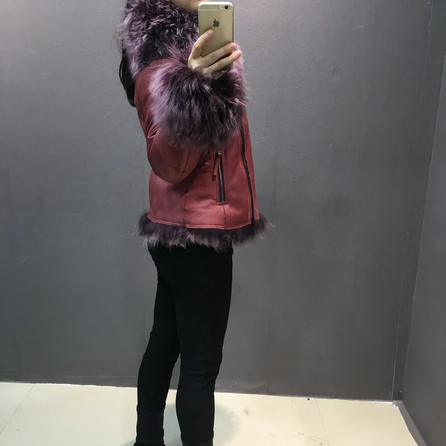 female fashion real sheep leather jacket with fur (8)