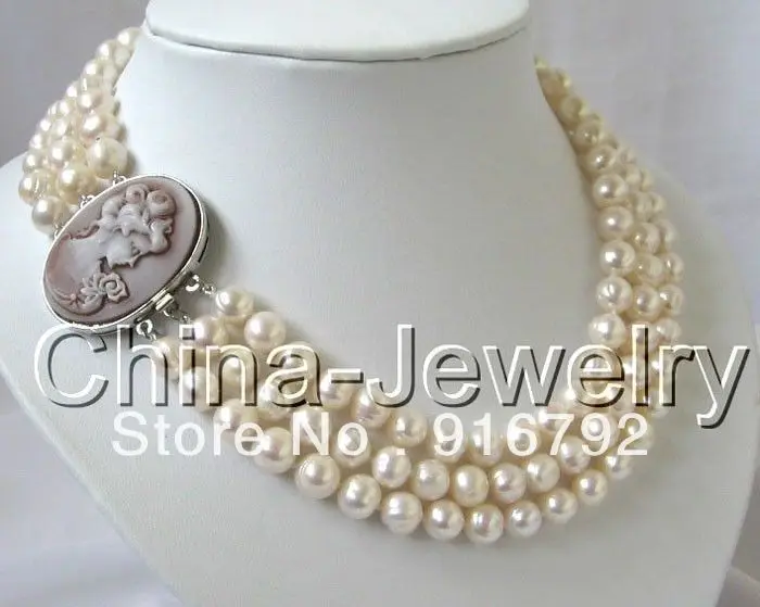 free shipping >>>>>Beautiful 3row 10mm white round FW pearl necklace-cameo clasp
free shipping >>>>>Beautiful 3row 10mm white round FW pearl necklace-cameo clasp