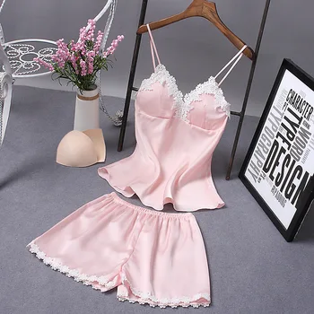Summer Strap Shirt&Shorts Home Wear For Women NEW Silky Satin Pijamas Pyjamas Set Appliques Sleepwear Sexy Lingerie Suit M L XL
Summer Strap Shirt&Shorts Home Wear For Women NEW Silky Satin Pijamas Pyjamas Set Appliques Sleepwear Sexy Lingerie Suit M L XL
