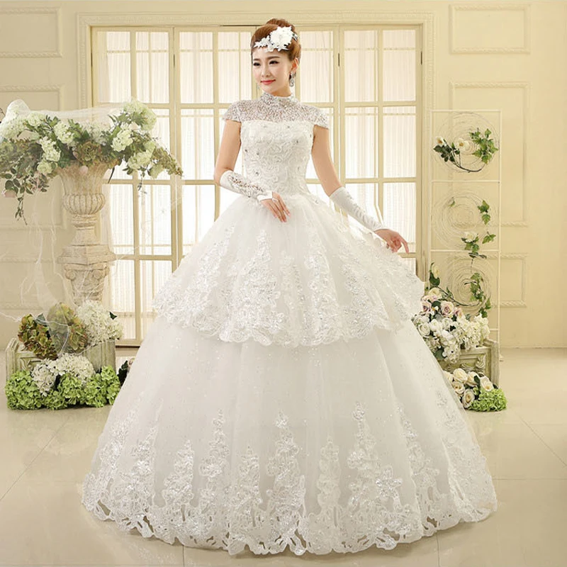 2018 Lace Cap Sleeves Sequined Beads Vestido De Novia High-Neck floor length Lace Wedding Dress Ball Gown Robe De Mariage
2018 Lace Cap Sleeves Sequined Beads Vestido De Novia High-Neck floor length Lace Wedding Dress Ball Gown Robe De Mariage
