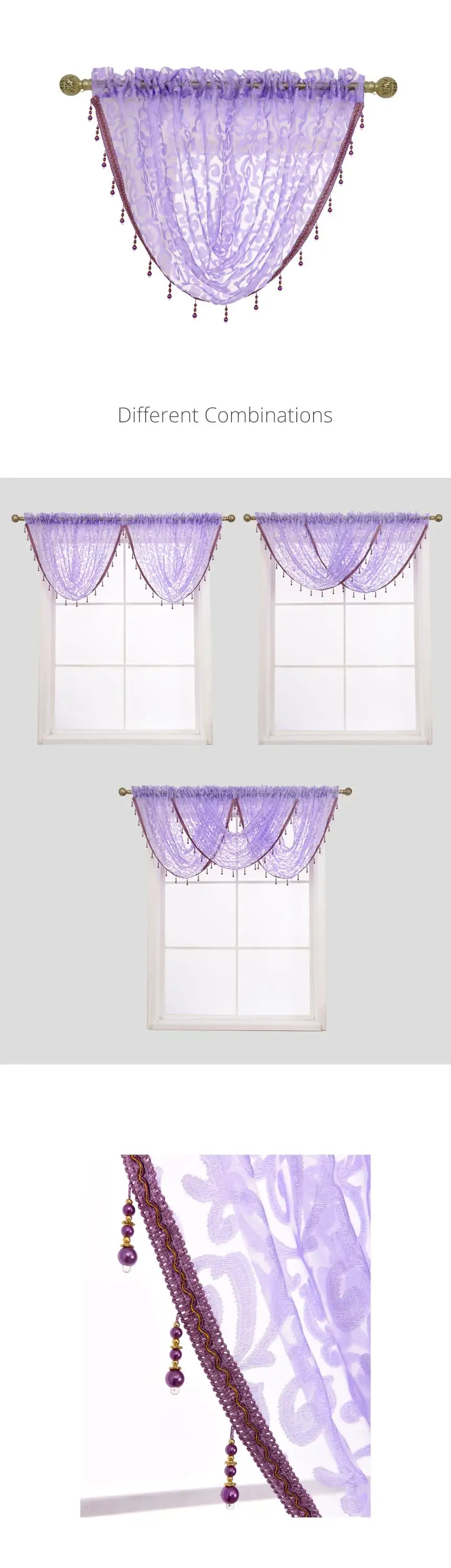 NAPEARL Transparent Sheer Waterful Valance for Living Room Window Curtains Home Beads Decoration Elegant Rod Pocket Short Drapes
