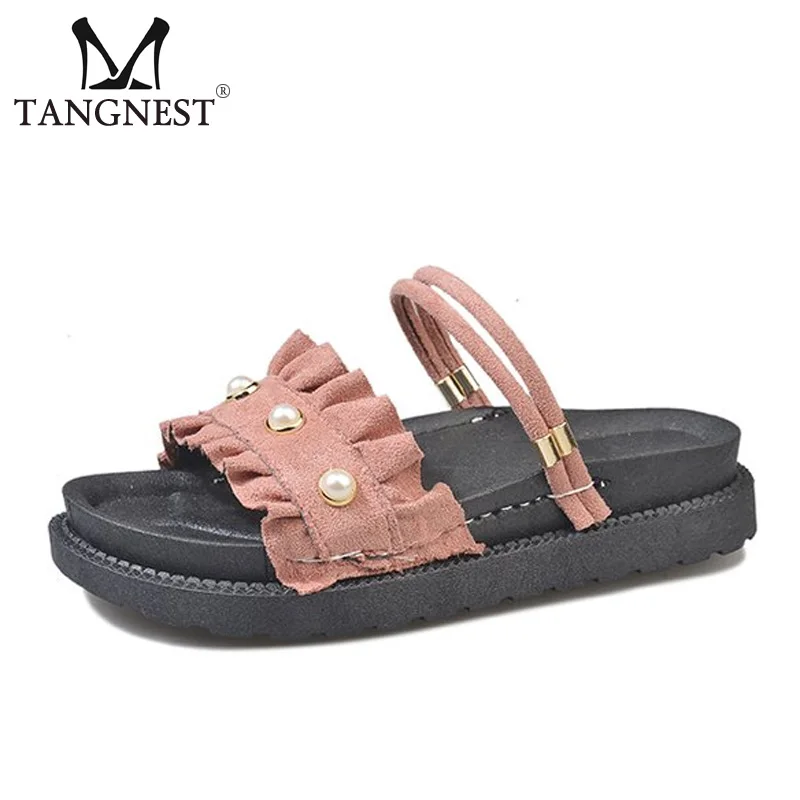 Фото Tangnest 2018 Summer Women Slippers Fashion Pearls Flat Shoes Casual Sandals Comfortable Female Beach Slides XWT1242 | Обувь