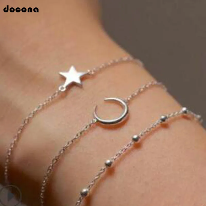 Docona New Fashionable 3pcs/sets Bracelets Silver Color Moon Star Shape Sesign Chain Bangles For Women Ladies Jewelry 3837
Docona New Fashionable 3pcs/sets Bracelets Silver Color Moon Star Shape Sesign Chain Bangles For Women Ladies Jewelry 3837