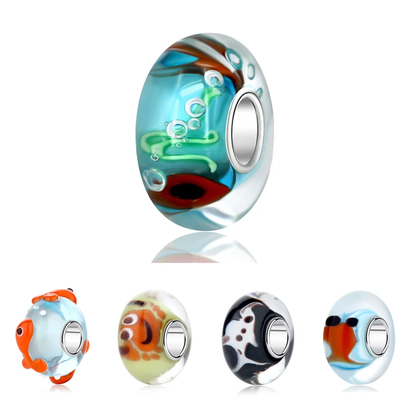 Authentic 925 Sterling Silver Bead Charm Fish Lampwork Ocean Life Glass Murano Charms Fit Pandora Bracelets DIY Women Jewelry 
Authentic 925 Sterling Silver Bead Charm Fish Lampwork Ocean Life Glass Murano Charms Fit Pandora Bracelets DIY Women Jewelry