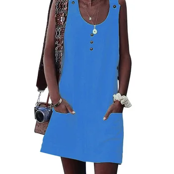 Hot Women Dress Solid Color Sleeveless Pockets Button Loose Dress for Summer SMA66
Hot Women Dress Solid Color Sleeveless Pockets Button Loose Dress for Summer SMA66
