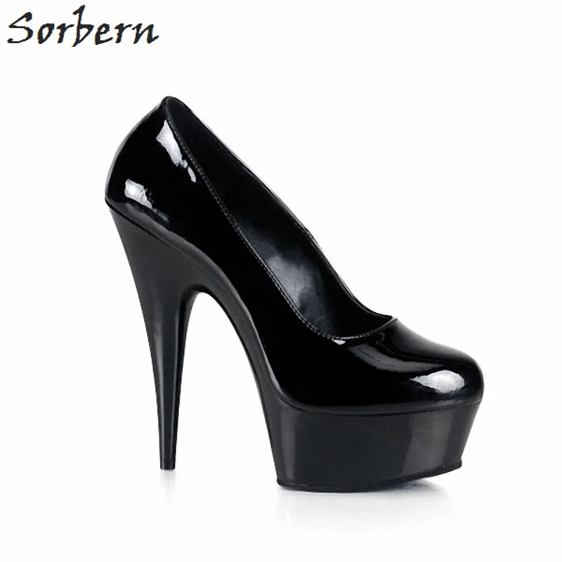 Sorbern Fashion Thick Sole 15Cm High Heel Pump Shoes Women Round Toe Slip On Shoes Woman Platform Sexy High Heels 2018